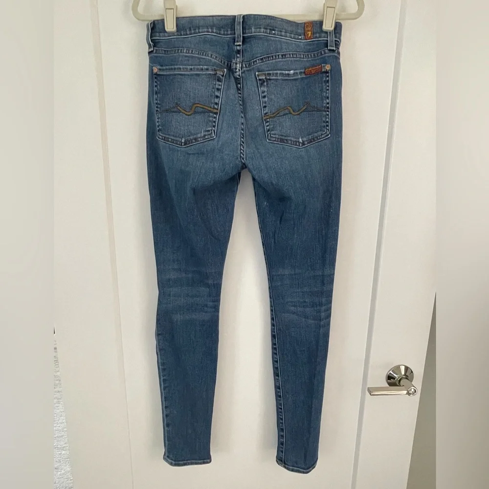 7 For All Mankind Distressed Skinny Jeans – Size 28, Medium Wash - Picture 2 of 5
